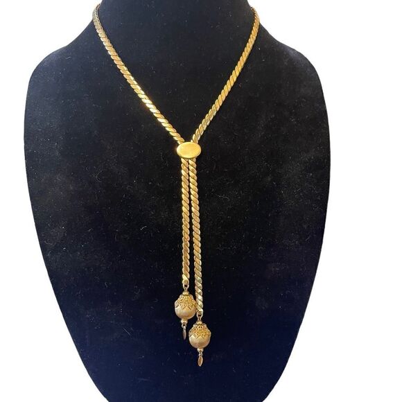 Monet 1960s Vintage Gold Slide Lariat Layering Chain Dangle Necklace - Picture 6 of 11
